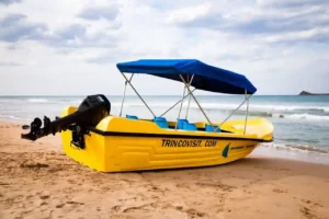 Yellow boat and engine